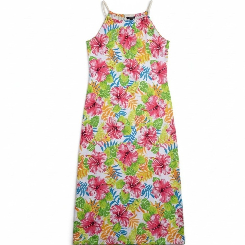 Rouge Collection Maxi Dress Womens 2X Multicolor Hibiscus Floral Rope Straps